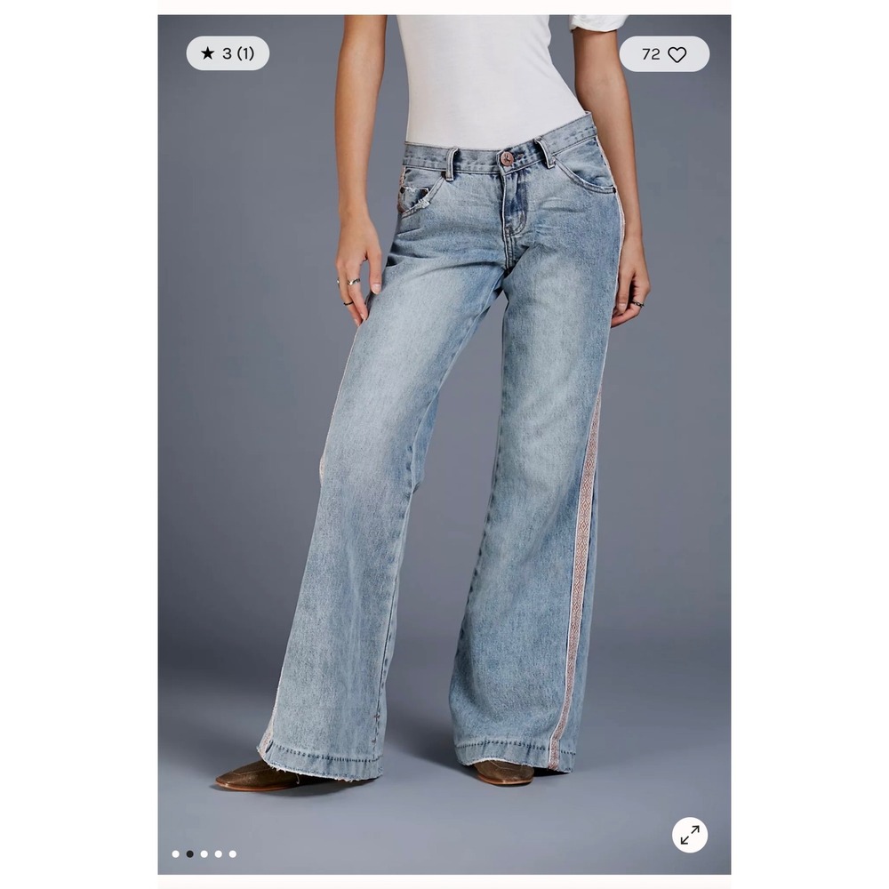 One Teaspoon Jeans Womens 30 Blue Westenders Wide Leg Side Stripe‎ Boho Denim